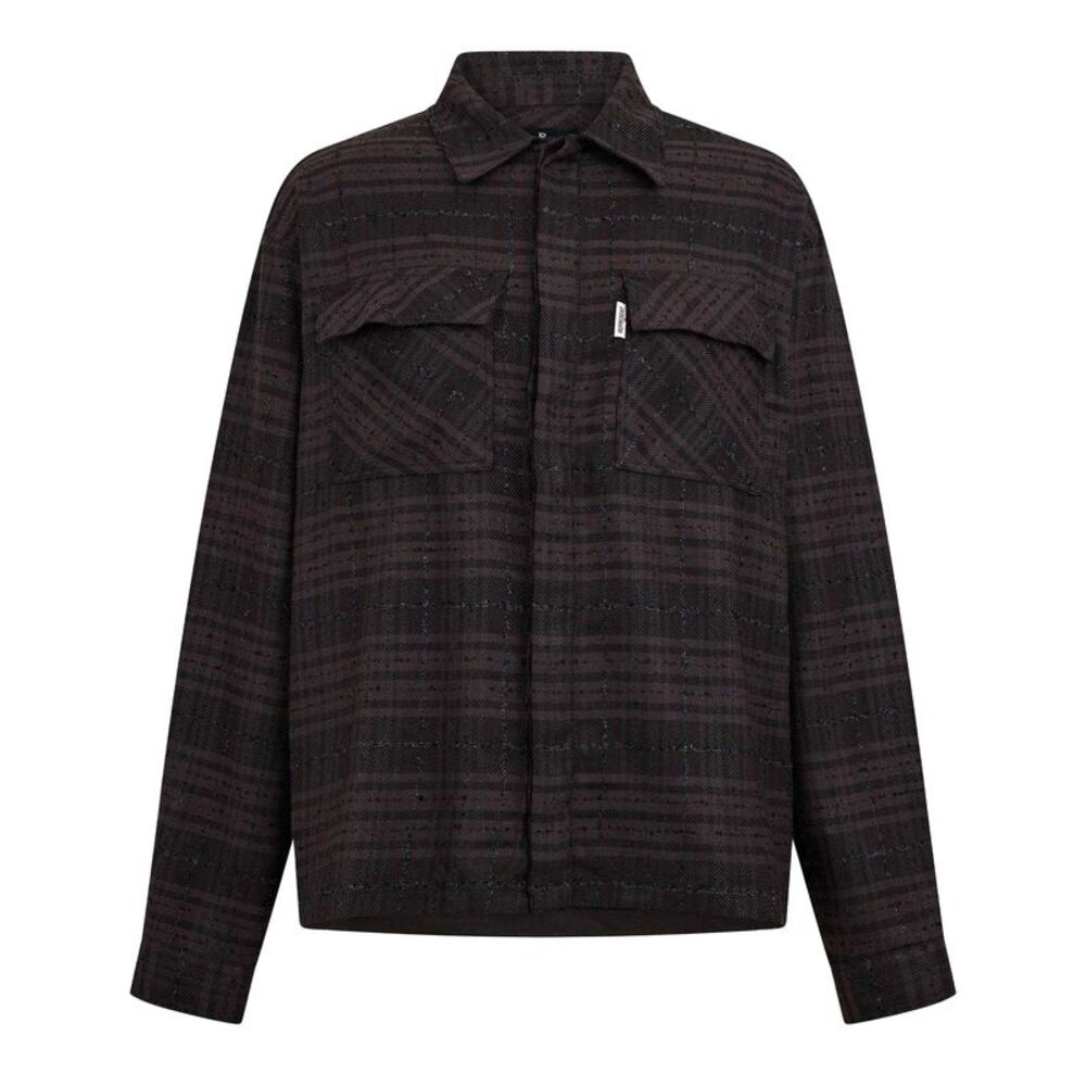 Represent Mens Plaid Button-Down Modern Overshirt / Coffee